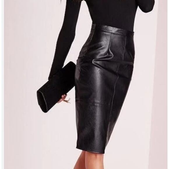 LAMBSKIN New Zealand Leather Pencil Skirt Black High Waist sz 6 Old Money Witchy - Picture 1 of 9